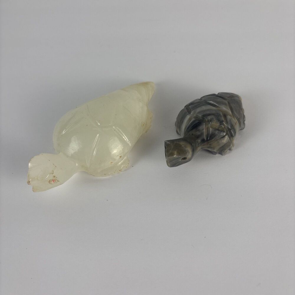 2 Carved Stone Turtles Mexico Onxy 5" & 3.5" Tortoise